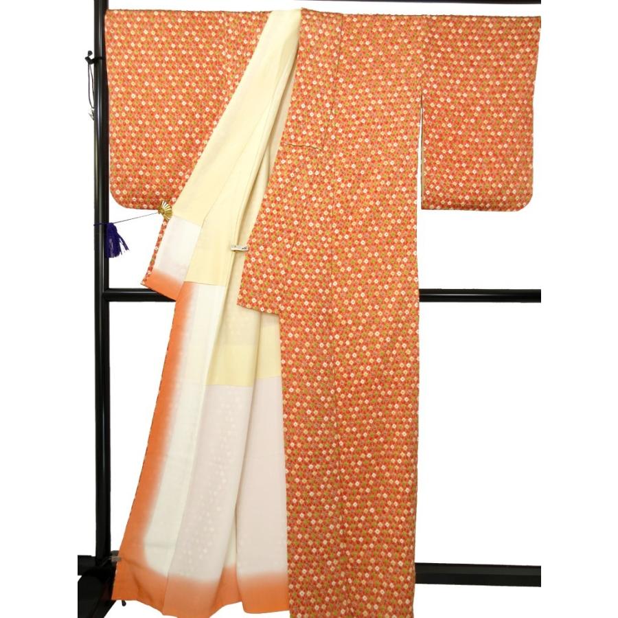 未使用に近い　　絞り　ポップ　正絹　小紋　リサイクル　サーモンピンク　ドット　水玉　お正月 パーティー お茶会  会食  普段着 レトロ アンティーク |  | 11