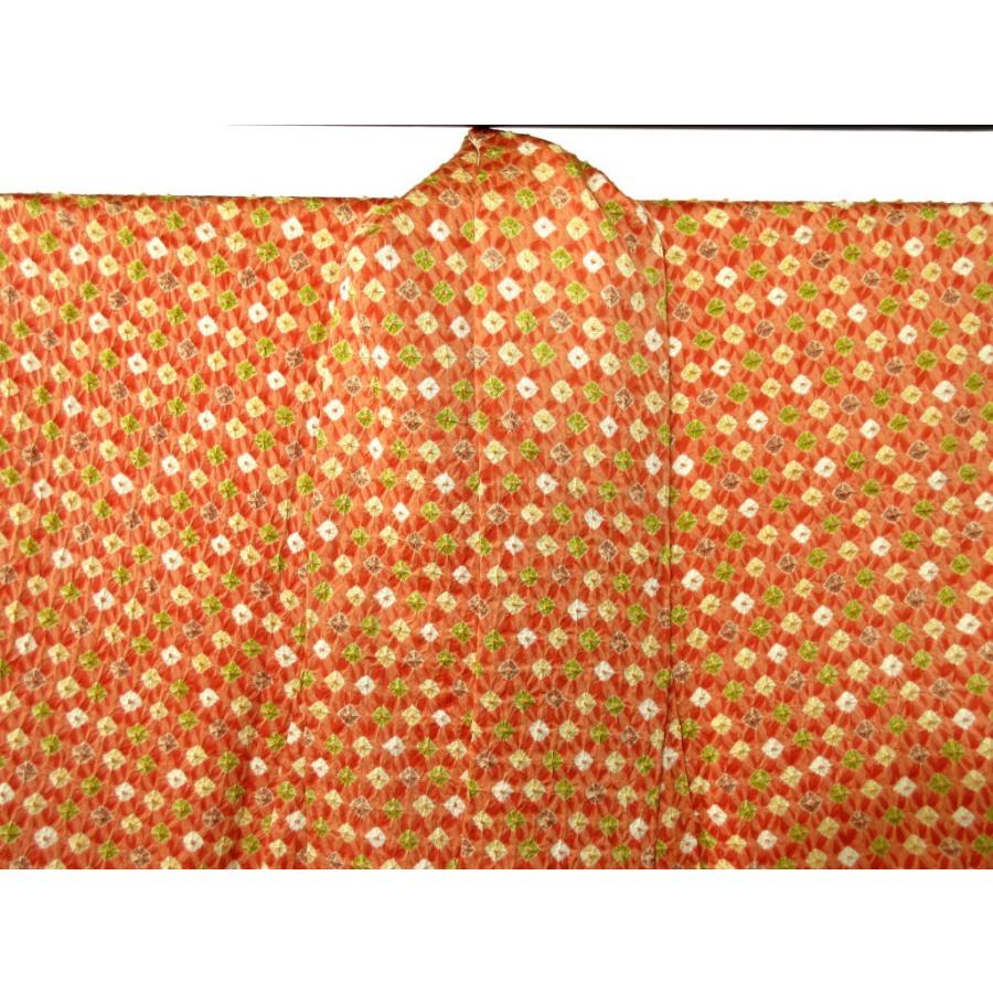 未使用に近い　　絞り　ポップ　正絹　小紋　リサイクル　サーモンピンク　ドット　水玉　お正月 パーティー お茶会  会食  普段着 レトロ アンティーク |  | 08