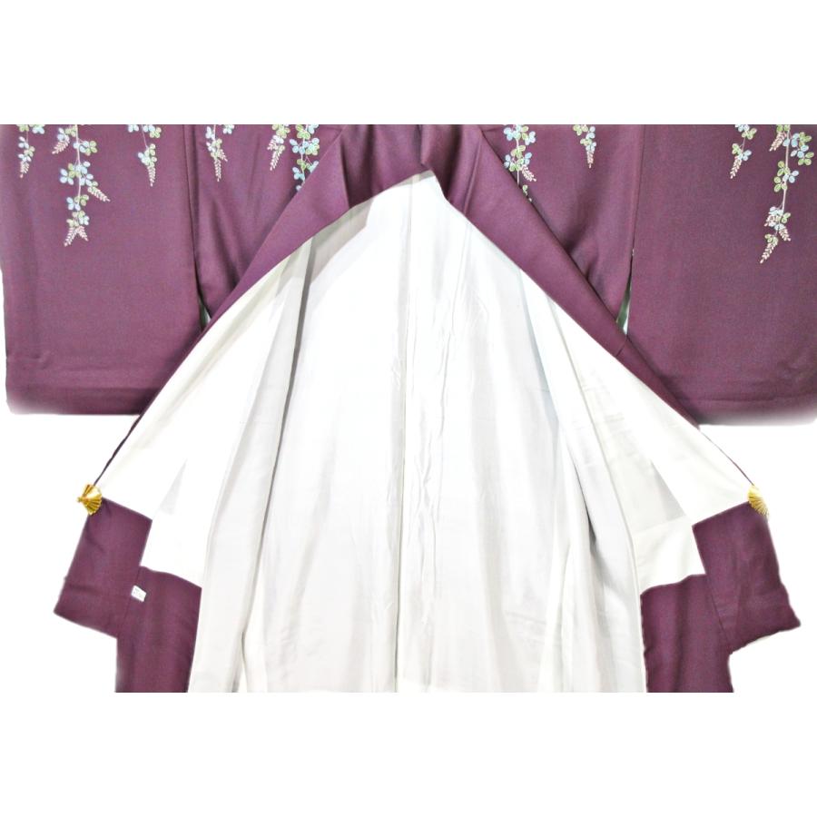 リサイクル 紫 訪問着 萩柄 正絹 難なし 染め分け 桑の実色 スコッチ