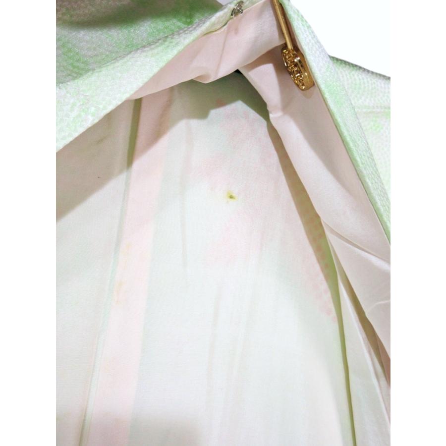 未使用　　アンティーク　正絹　しつけ付き　淡い黄緑色の絞り　楓　紅葉 小紋 手絞り パステルグリーン リサイクル お宮参り 七五三 パーティー お茶会 |  | 16