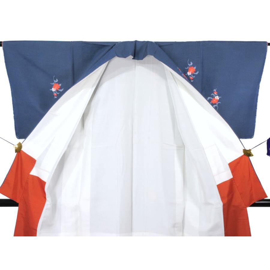 未使用　美品　シルク混 リサイクル　紬　紺色　青　絣　絣の着物　普段着　洒落着物　格安　花柄 |  | 11