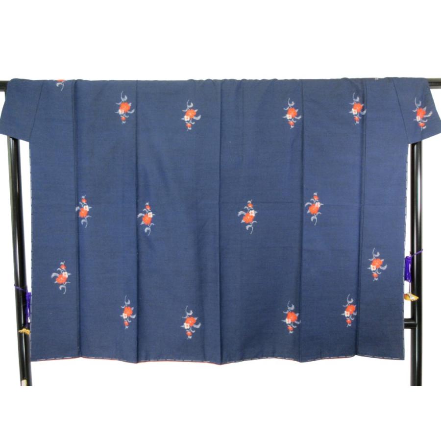 未使用　美品　シルク混 リサイクル　紬　紺色　青　絣　絣の着物　普段着　洒落着物　格安　花柄 |  | 14