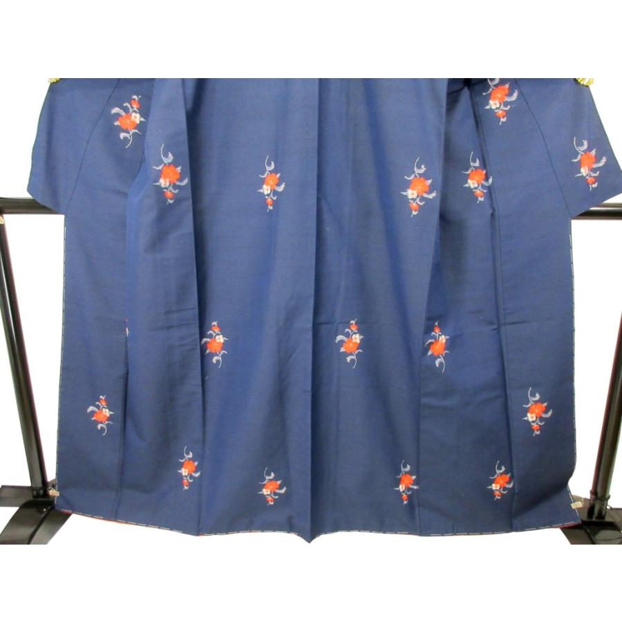 未使用　美品　シルク混 リサイクル　紬　紺色　青　絣　絣の着物　普段着　洒落着物　格安　花柄 |  | 02