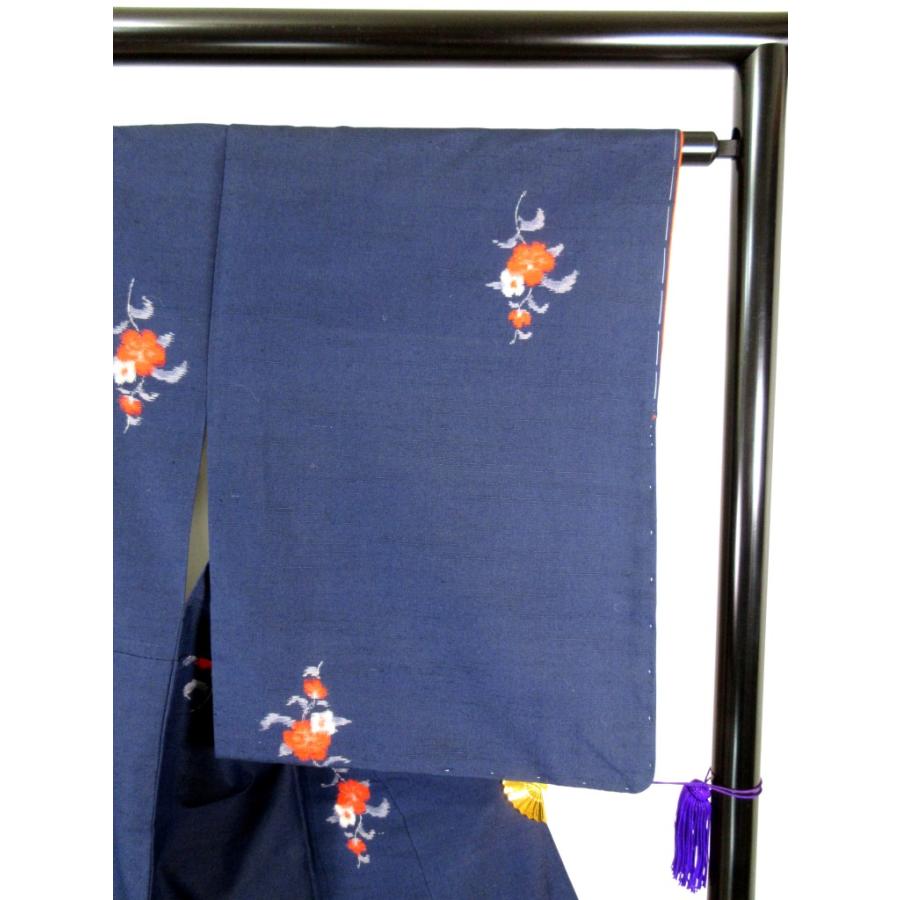 未使用　美品　シルク混 リサイクル　紬　紺色　青　絣　絣の着物　普段着　洒落着物　格安　花柄 |  | 03