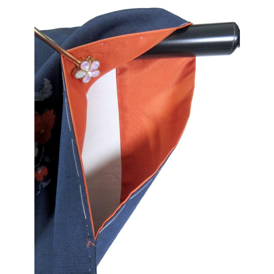 未使用　美品　シルク混 リサイクル　紬　紺色　青　絣　絣の着物　普段着　洒落着物　格安　花柄 |  | 04