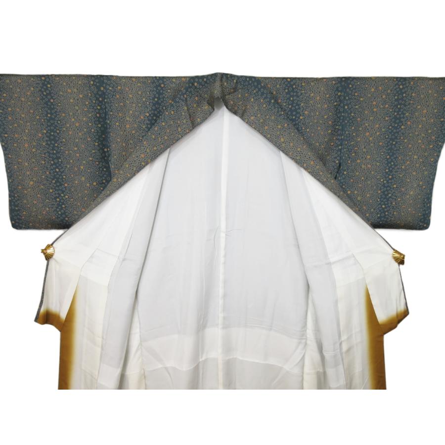 未使用に近い　美品　あられ模様 　小紋　正絹　リサイクル　緑の着物　縞模様　縦縞　粋な着物　お茶会　観劇　レストランでの食事　普段着　 格安 |  | 14