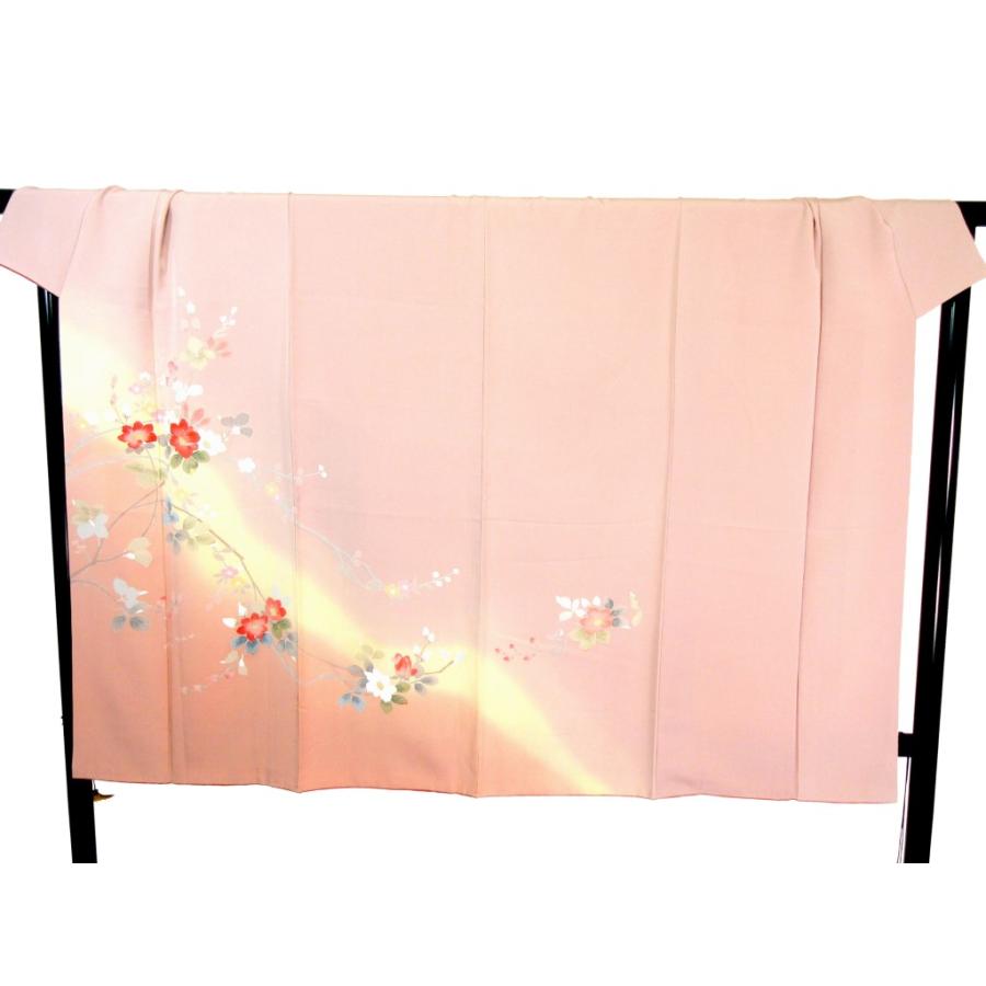 未使用に近い さざんか 薄ピンク 訪問着 正絹 リサイクル 上品 友禅染