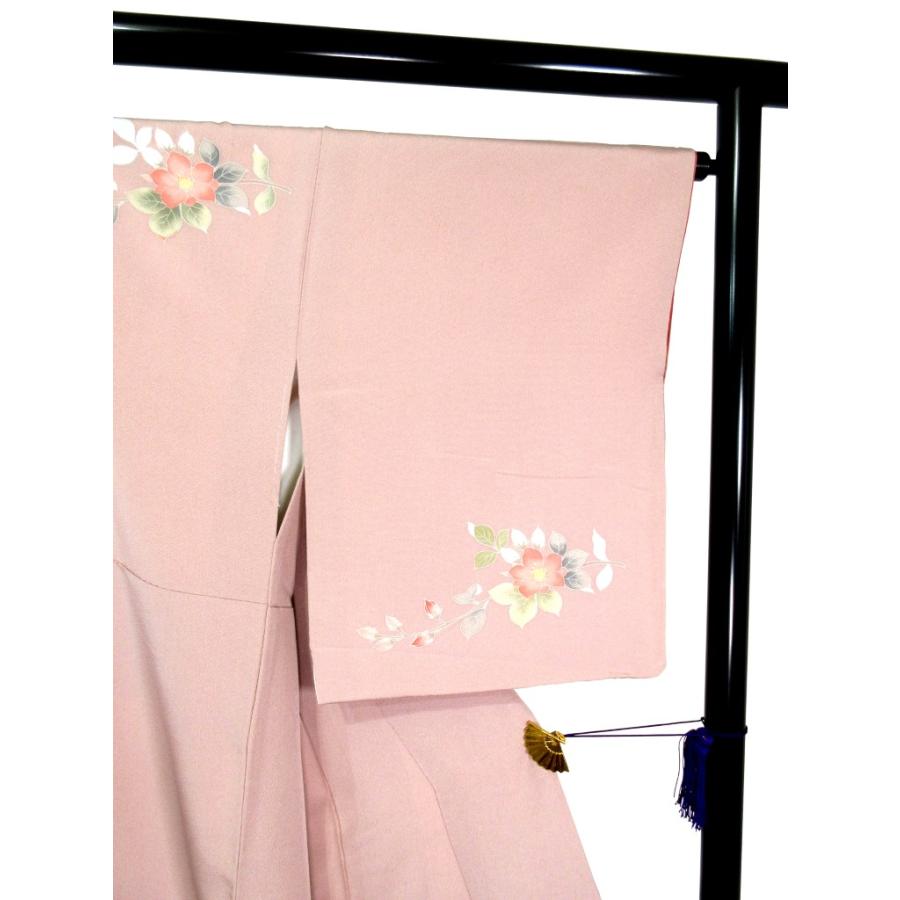 訪問着 花柄白ピンク花 黒地未使用に近い