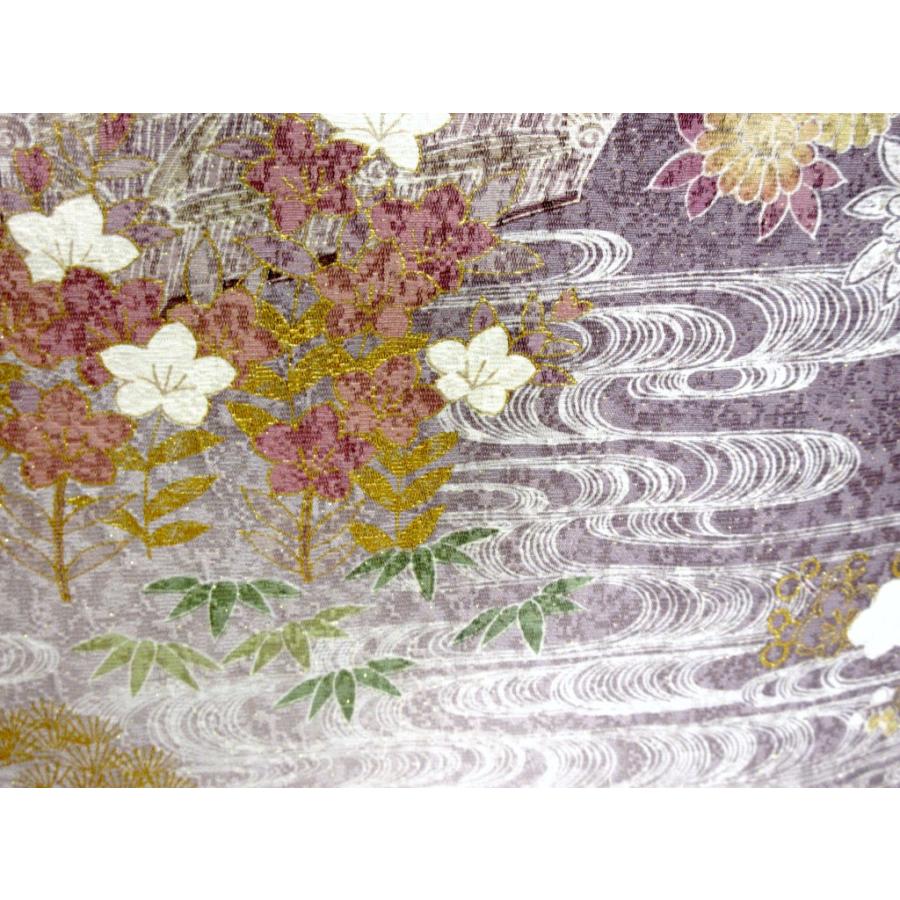 美品 一つ紋 紫 訪問着 正絹 リサイクル 金駒刺繍 キラキラ 豪華 松 菊 