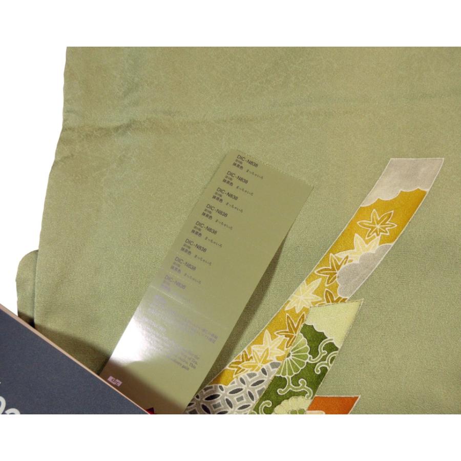 美品 友禅染 付下げ 正絹 抹茶色 古典柄 鼓 つづみ 熨斗文様