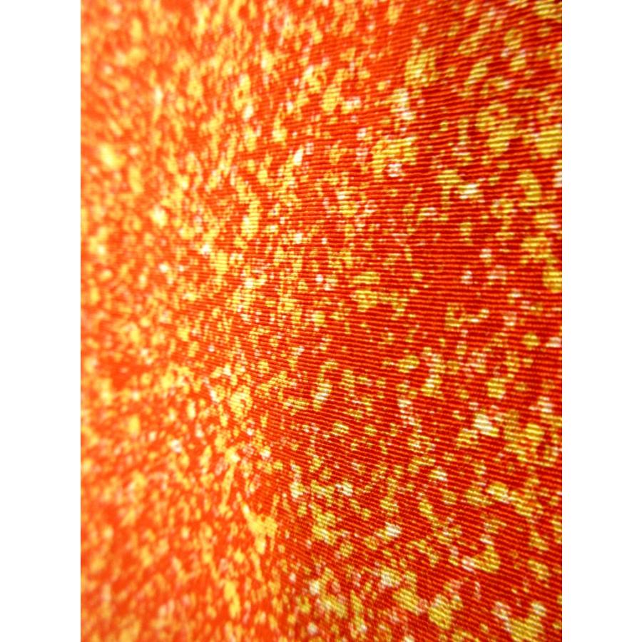 美品 オレンジ 付下げ 正絹 カトレア文様 洋花 たたき染め 金彩加工  