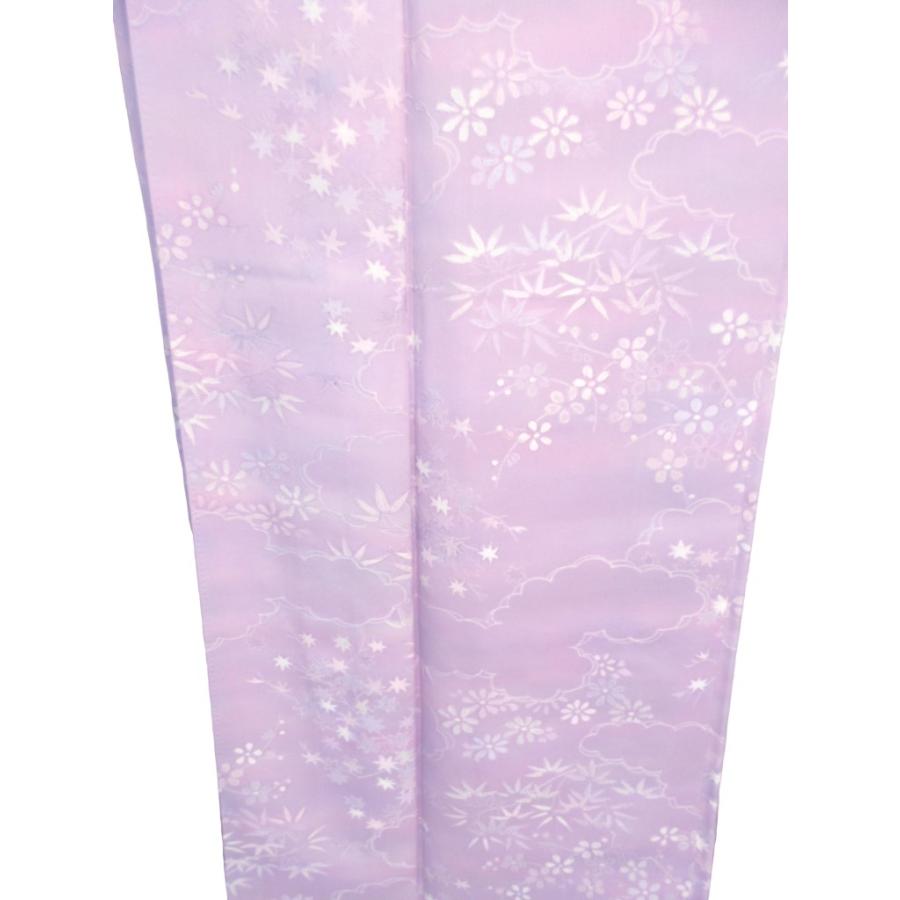 未使用 作家物 正絹 小紋 リサイクル 落款 雲取り文様 笹 花柄 薄紫