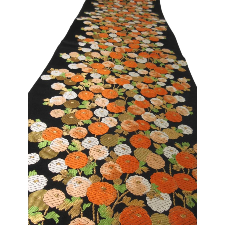 難なし　饅頭菊文様　袋帯　正絹　リサイクル　菊　刺繍　黒　金　オレンジ　花柄　訪問着　付け下げ　色無地　結婚式　披露宴 お茶会 オーダーバッグ |  | 10