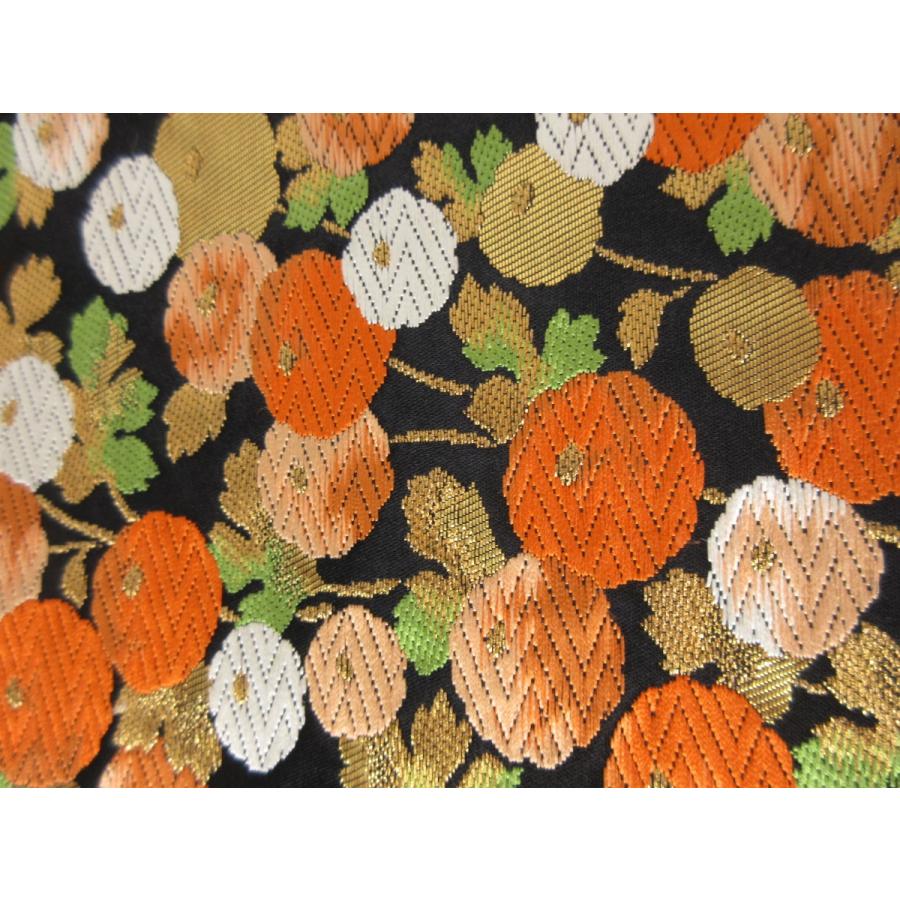 難なし　饅頭菊文様　袋帯　正絹　リサイクル　菊　刺繍　黒　金　オレンジ　花柄　訪問着　付け下げ　色無地　結婚式　披露宴 お茶会 オーダーバッグ |  | 11