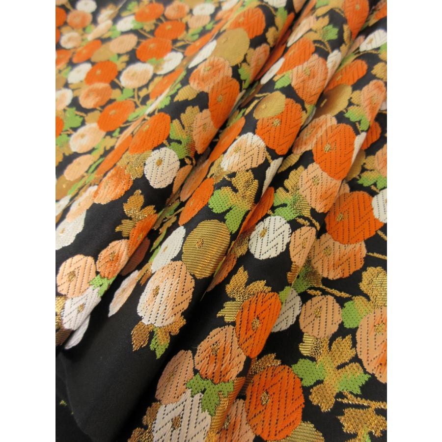 難なし　饅頭菊文様　袋帯　正絹　リサイクル　菊　刺繍　黒　金　オレンジ　花柄　訪問着　付け下げ　色無地　結婚式　披露宴 お茶会 オーダーバッグ |  | 12