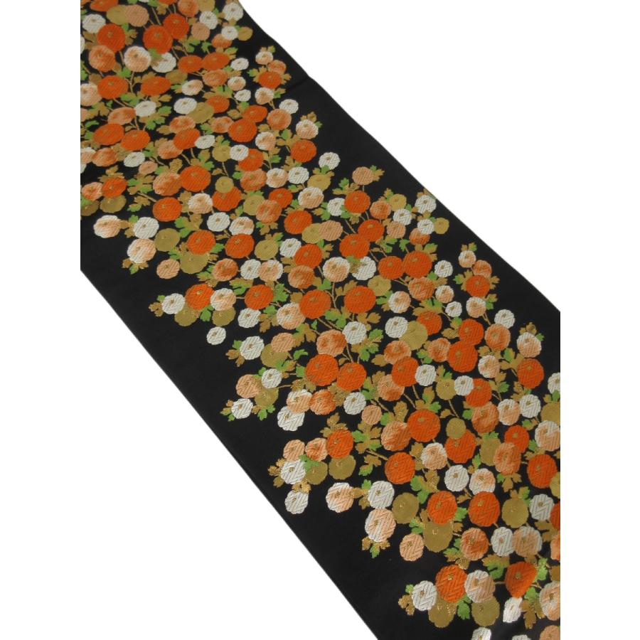 難なし　饅頭菊文様　袋帯　正絹　リサイクル　菊　刺繍　黒　金　オレンジ　花柄　訪問着　付け下げ　色無地　結婚式　披露宴 お茶会 オーダーバッグ |  | 03