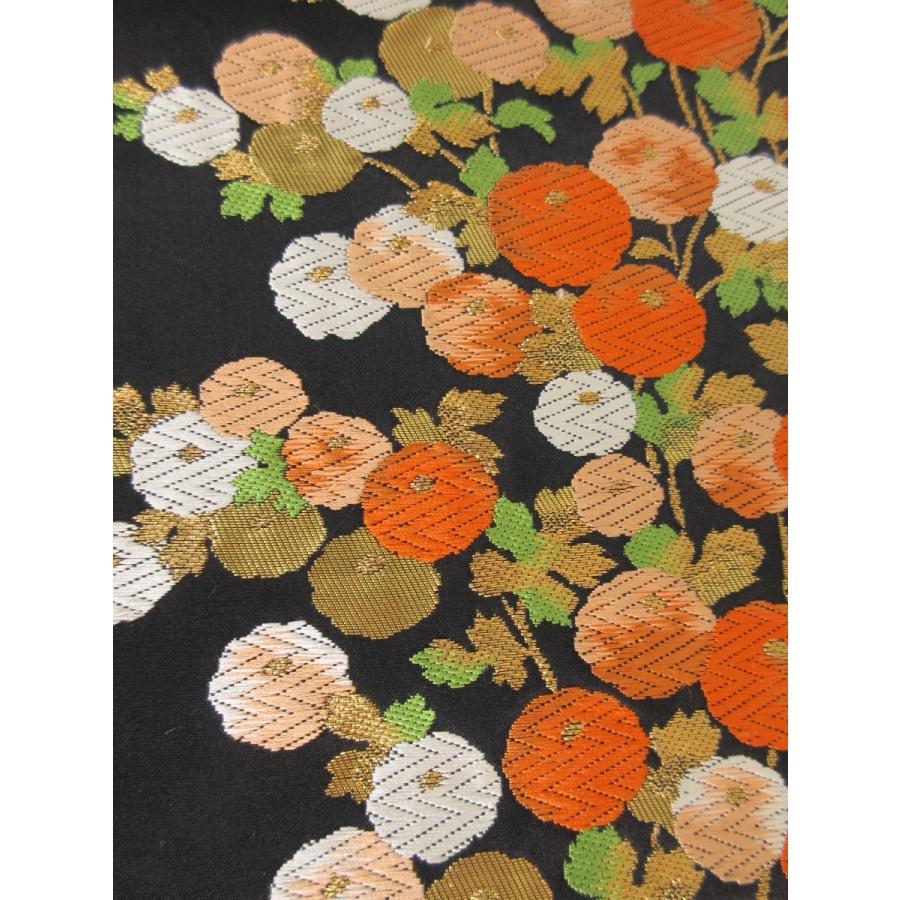 難なし　饅頭菊文様　袋帯　正絹　リサイクル　菊　刺繍　黒　金　オレンジ　花柄　訪問着　付け下げ　色無地　結婚式　披露宴 お茶会 オーダーバッグ |  | 04