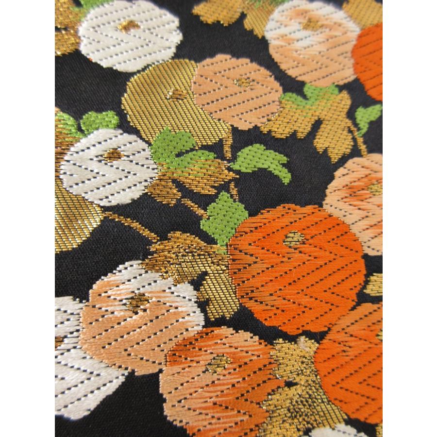 難なし　饅頭菊文様　袋帯　正絹　リサイクル　菊　刺繍　黒　金　オレンジ　花柄　訪問着　付け下げ　色無地　結婚式　披露宴 お茶会 オーダーバッグ |  | 05