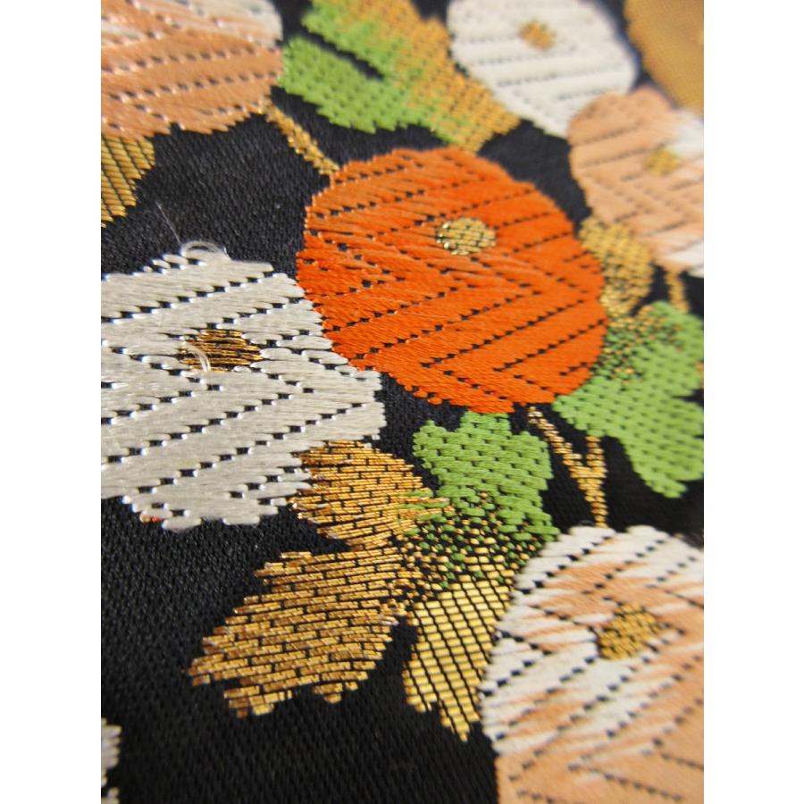 難なし　饅頭菊文様　袋帯　正絹　リサイクル　菊　刺繍　黒　金　オレンジ　花柄　訪問着　付け下げ　色無地　結婚式　披露宴 お茶会 オーダーバッグ |  | 06