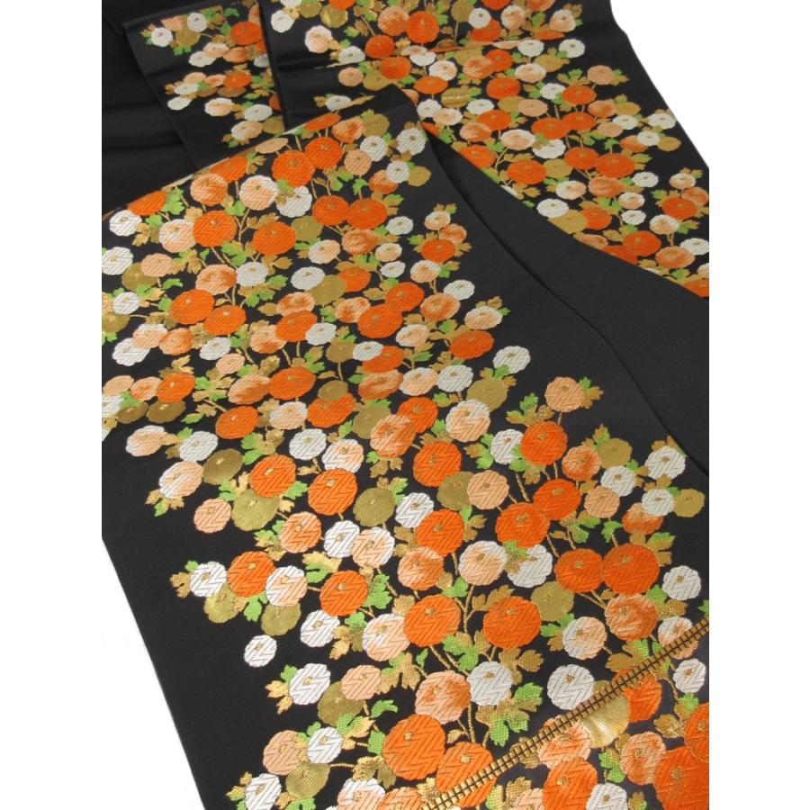 難なし　饅頭菊文様　袋帯　正絹　リサイクル　菊　刺繍　黒　金　オレンジ　花柄　訪問着　付け下げ　色無地　結婚式　披露宴 お茶会 オーダーバッグ |  | 09