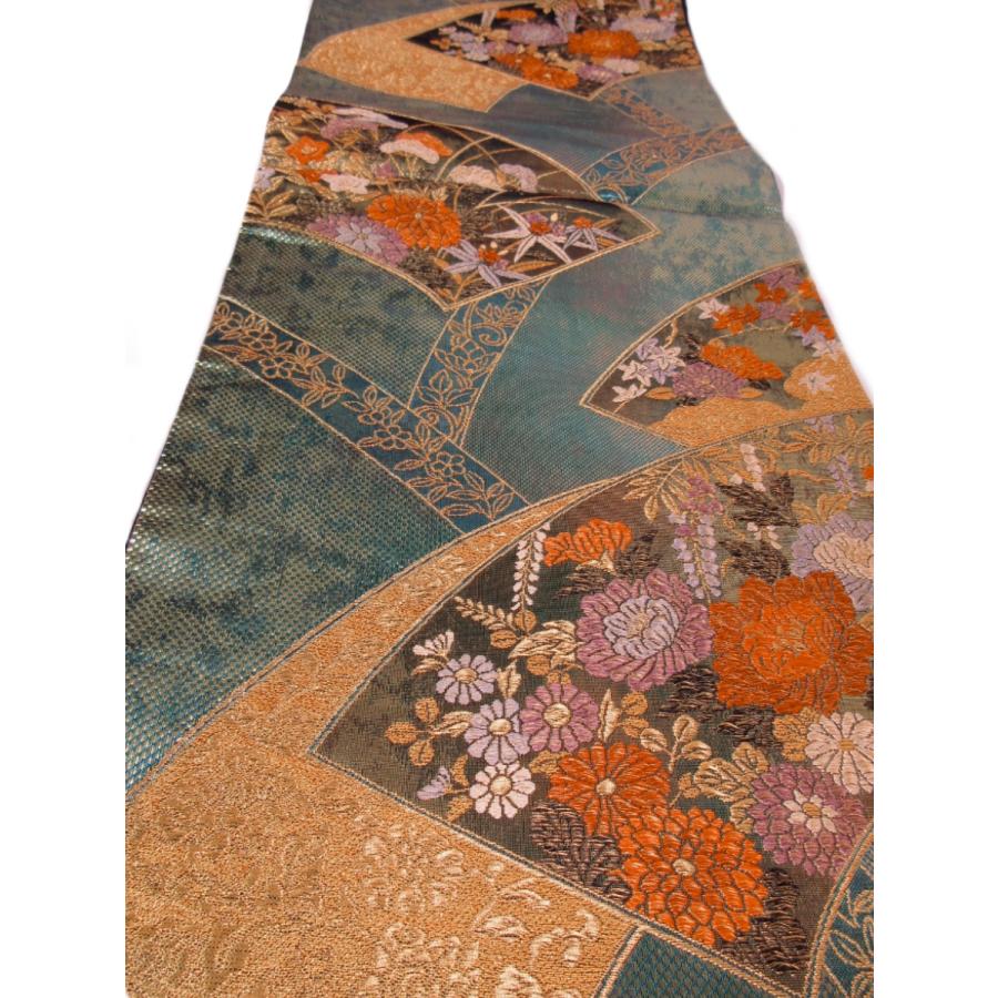 難なし　宝飾扇面蒔絵文様　袋帯　正絹　リサイクル　錦　グリーン　金　緑　花柄　訪問着　付け下げ　色無地　結婚式　披露宴 お茶会 オーダーバッグ |  | 07