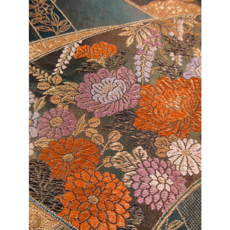 難なし　宝飾扇面蒔絵文様　袋帯　正絹　リサイクル　錦　グリーン　金　緑　花柄　訪問着　付け下げ　色無地　結婚式　披露宴 お茶会 オーダーバッグ |  | 08