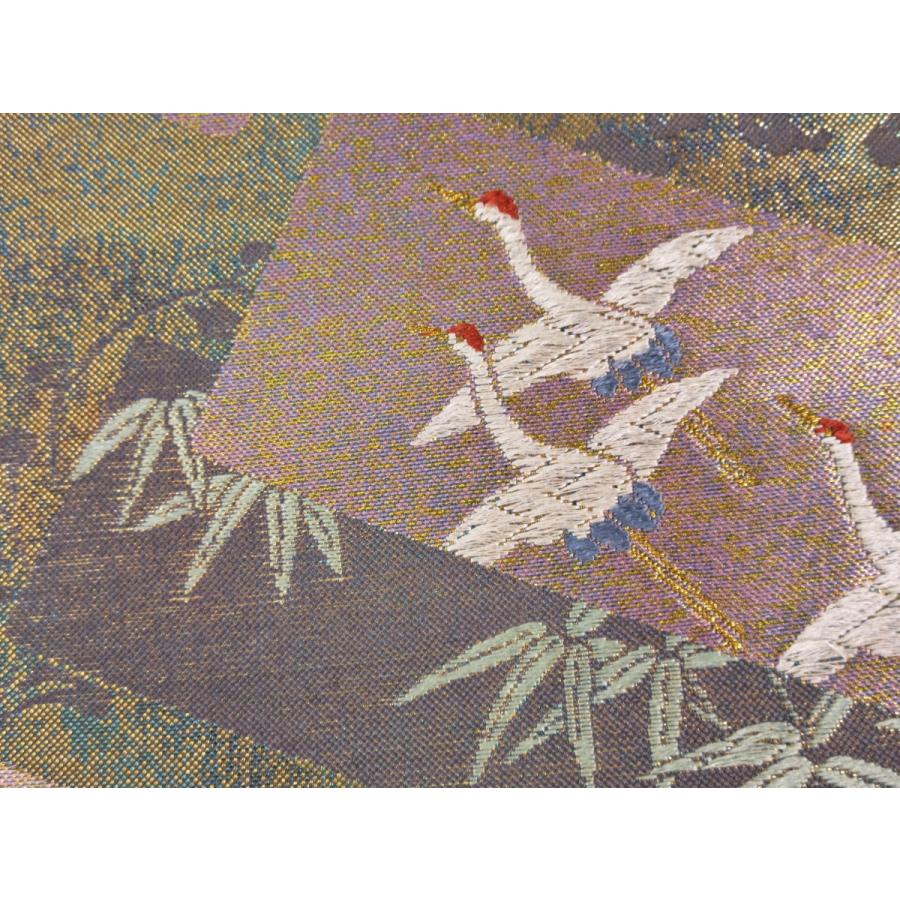 美品　金彩短冊文様　袋帯　正絹　焼箔　緑　リサイクル　グリーン　金　鶴　牡丹　訪問着　付け下げ　色無地　結婚式　披露宴 お茶会 オーダーバッグ |  | 06