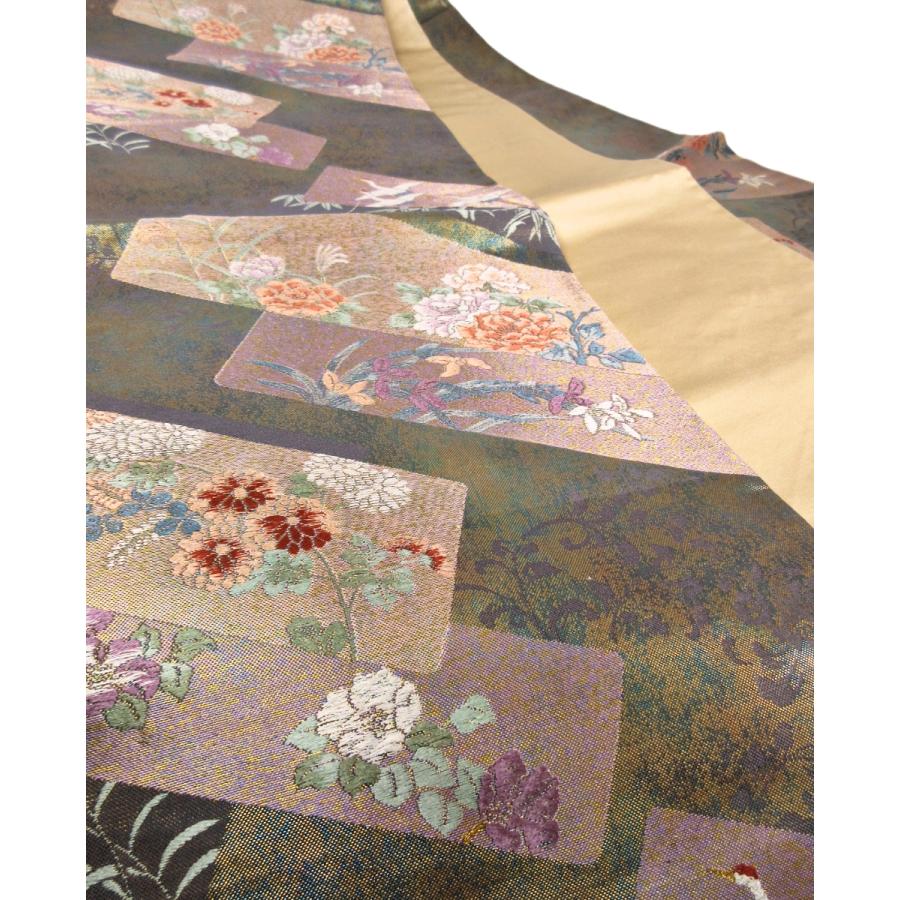 美品　金彩短冊文様　袋帯　正絹　焼箔　緑　リサイクル　グリーン　金　鶴　牡丹　訪問着　付け下げ　色無地　結婚式　披露宴 お茶会 オーダーバッグ |  | 08