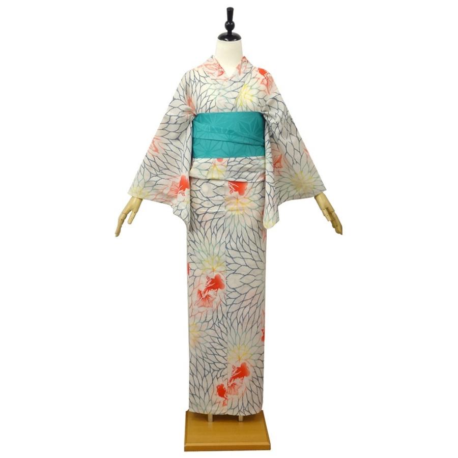 美品 金魚 浴衣単品 クリーニング済 古典柄 レトロモダン レディース 人気満点