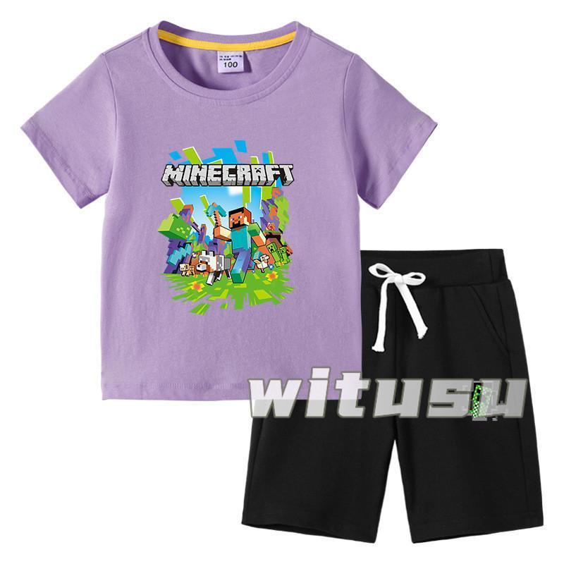 春夏新作 子供用ショートスリーブ Tシャツ 短パンツ 上下セット 半袖 マインクラフト 男の子女の子向け ラウンドネック 小学生 幼稚園児 | ブランド登録なし | 12