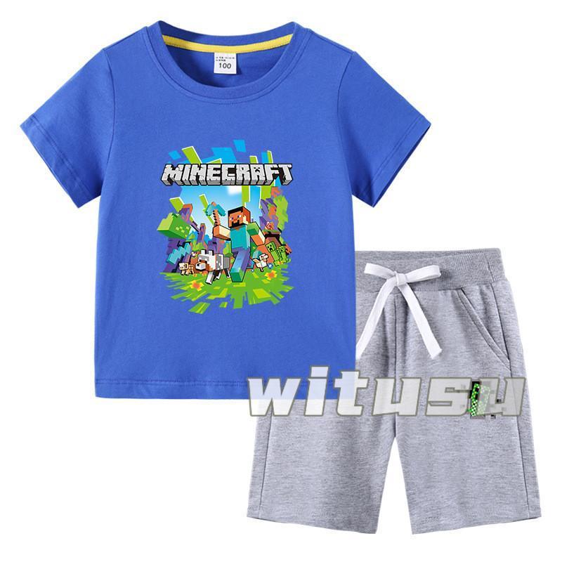春夏新作 子供用ショートスリーブ Tシャツ 短パンツ 上下セット 半袖 マインクラフト 男の子女の子向け ラウンドネック 小学生 幼稚園児 | ブランド登録なし | 01