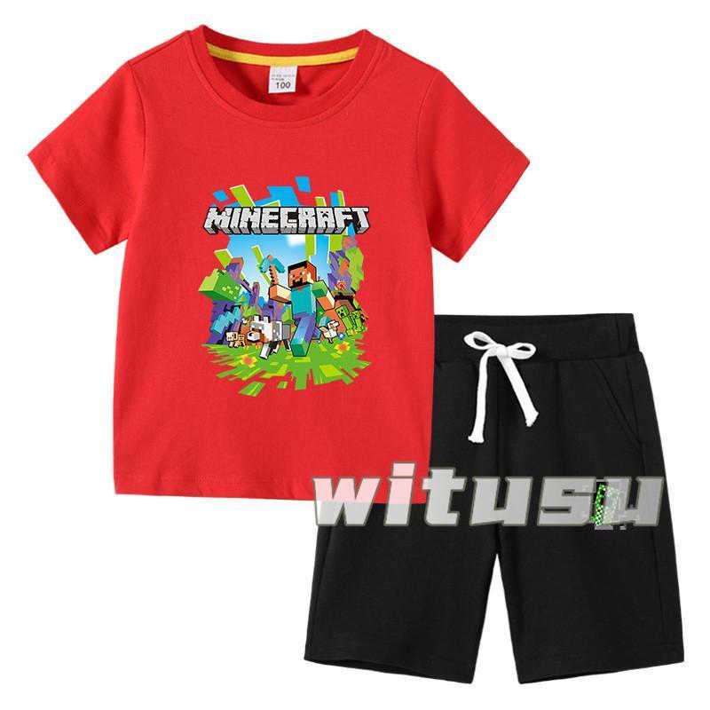 春夏新作 子供用ショートスリーブ Tシャツ 短パンツ 上下セット 半袖 マインクラフト 男の子女の子向け ラウンドネック 小学生 幼稚園児 | ブランド登録なし | 02