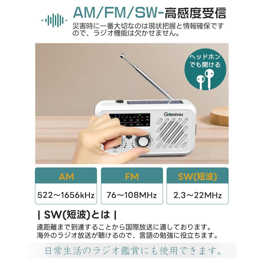 【防災安全協会推奨品認証】Greeshow 防災ラジオ 多機能 携帯ラジオ 手k 防災安全協会推奨品認証】Greeshow 防災ラジオ 多機能 携帯ラジオ