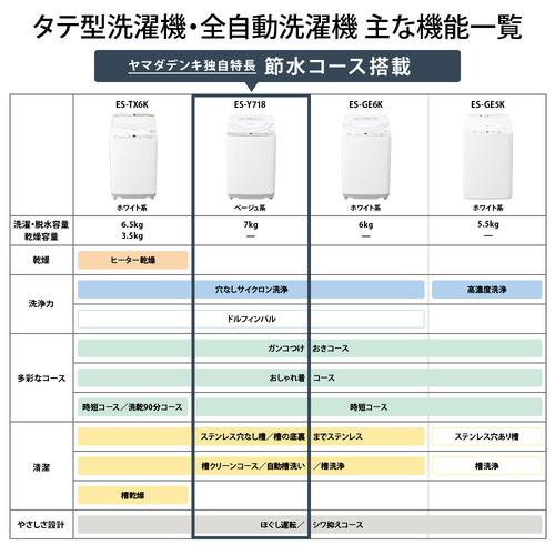 シャープ 全自動洗濯機 洗濯7kg 幅52cm 節水コース 穴なしサイクロン