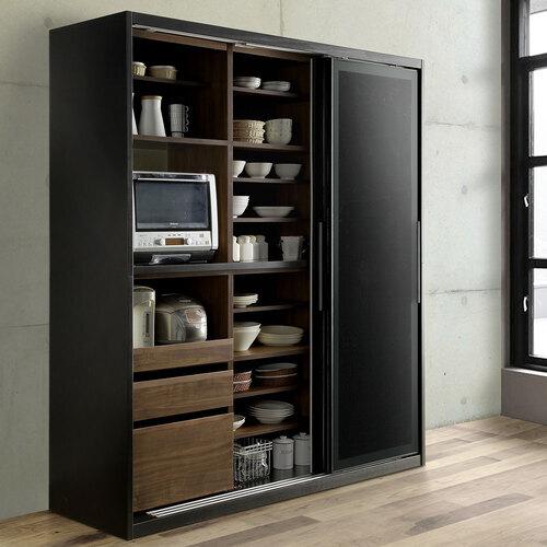 大塚家具 キッチンボード「ネロ」ブラック 奥行56cm 高さ200cm 幅160cm