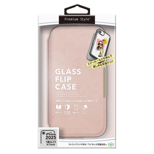 PGA PG-25KGF07PK iPhone 16e用 ガラスフリップケース スエード調