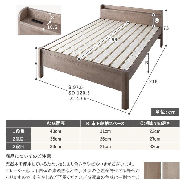 最安値販売 ベッド シングル ボンネルコイルマットレス付き グレージュ 頑丈 すのこ 棚付き コンセント付き 高さ調整可 耐荷重650kg 木製