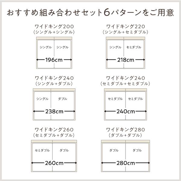 独特の上品 ベッド ワイドキング 260(SD+D) ポケットコイルマットレス付き ストーングレー 連結 高さ調整可 棚付 コンセント付 すのこ