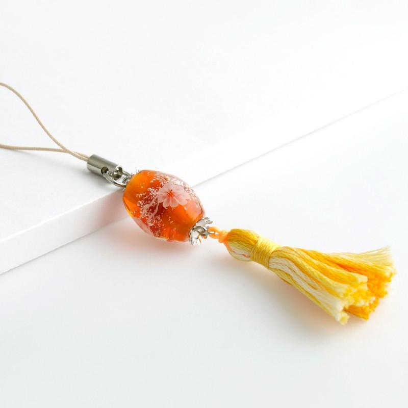 花泡 タッセル ストラップ」タッセル 花 ミルフィオリ 携帯ストラップ 