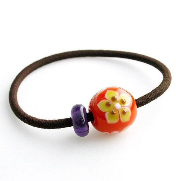 柄球 16mm ヘアゴム」とんぼ玉 ヘアゴム 子供 おしゃれ 手作り