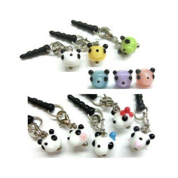 カラー 親子 パンダ イヤホンジャック パンダ グッズ とんぼ玉 かわいい ストラップ スマホピアス スマホ 落下防止 雑貨