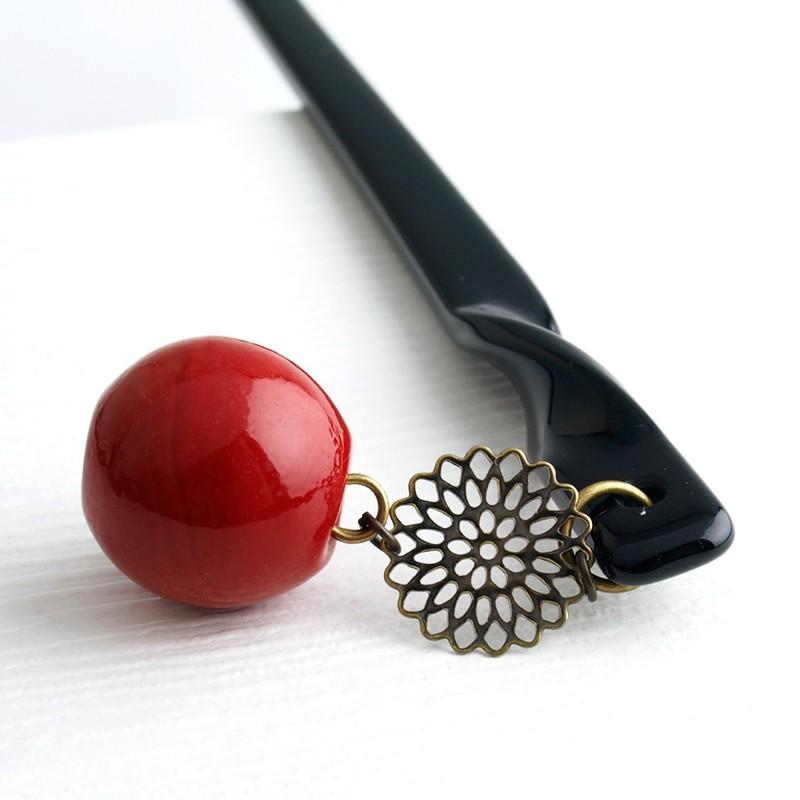 真紅 玉 アクリル かんざし」かんざし シンプル 一本 花 和装 とんぼ玉