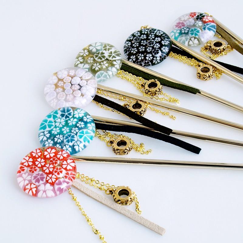 Japan ミルフィオリ かんざし 01 （桜）」桜 シンプル 一本 花 和装