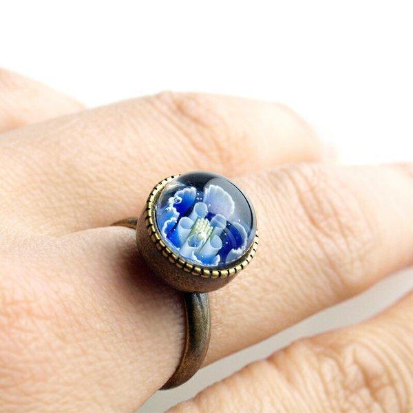 花 しずく 指輪 01」ミルフィオリ ガラス細工 ガラスリング ガラス