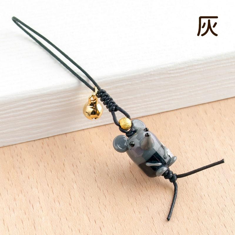 ハート　ネズミさんストラップ お得な2個セット」「花 ねずみ ストラップ」ねずみ グッズ ガラス細工