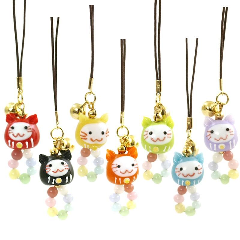厄除け 豆 猫 ストラップ」とんぼ玉携帯ストラップ 手作り : とんぼ玉