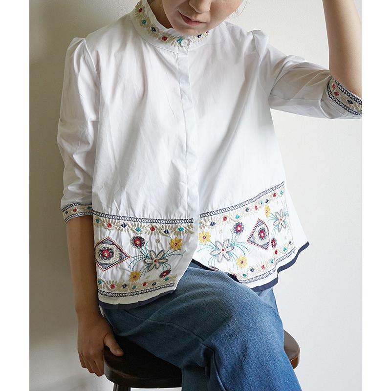 mori Lady」 レディース トップス シャツ ブラウス 七分袖 刺繍 mori Lady」 レディース トップス シャツ ブラウス 七分袖 刺繍