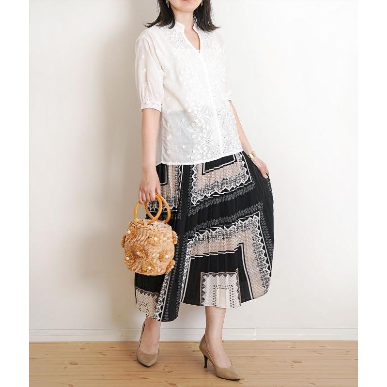 mori Lady」レディース ファッション トップス ブラウス 半袖 小花 