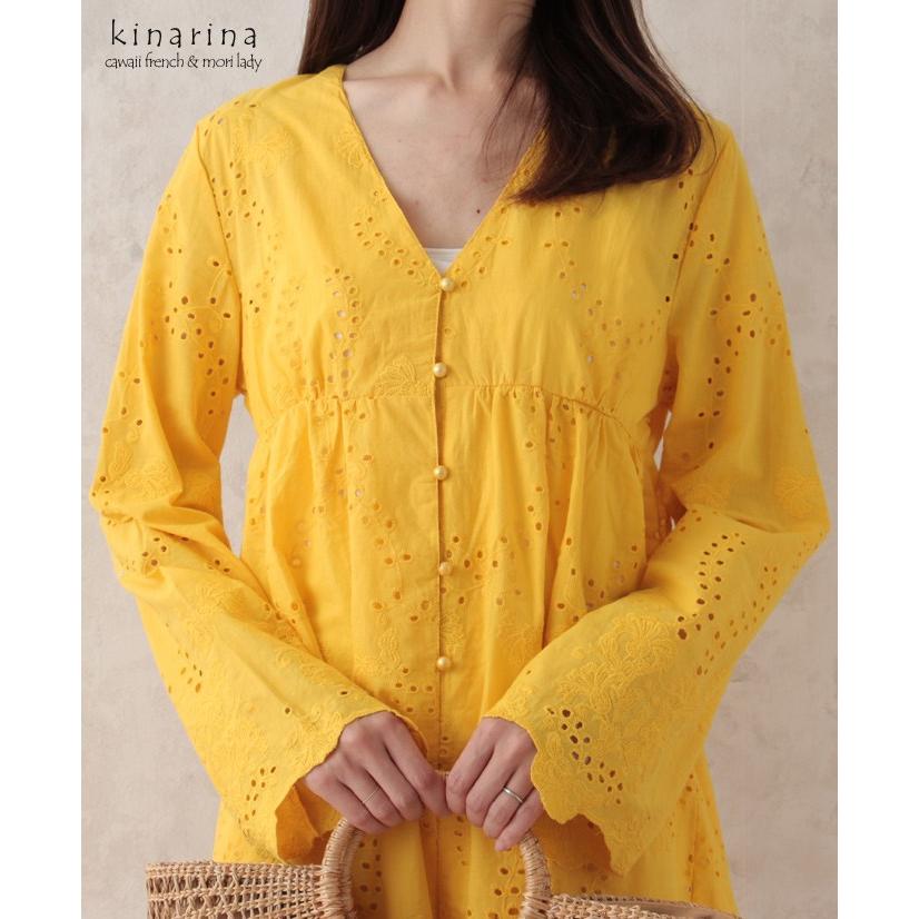 Mori Lady コットンレース チュニック ブラウス ギャザー切り替え 長袖 イエロー K1a381 Kinarina 通販 Yahoo ショッピング