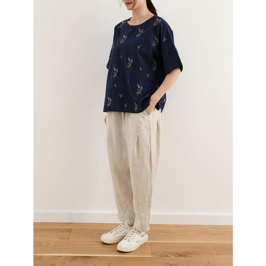 Mori Lady ブラウス 半袖 プルオーバー 草花 刺繍 ドロップショルダー 大きいサイズ ナチュラル系 レディース ファッション ネイビー ホワイト K1a459 Kinarina 通販 Yahoo ショッピング